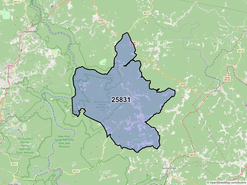Map of Danese, West Virginia and ZIP codes