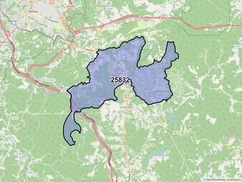 Map of ZIP Code 25832 — Daniels, WV