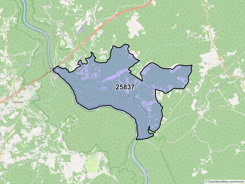 Map of ZIP Code 25837 — Edmond, WV
