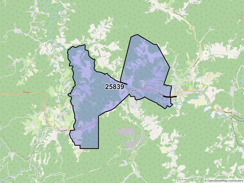 Map of ZIP Code 25839 — Fairdale, WV