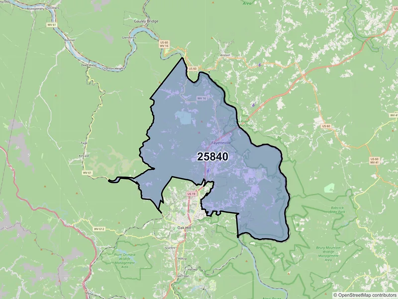 Map of ZIP Code 25840 — Fayetteville, WV