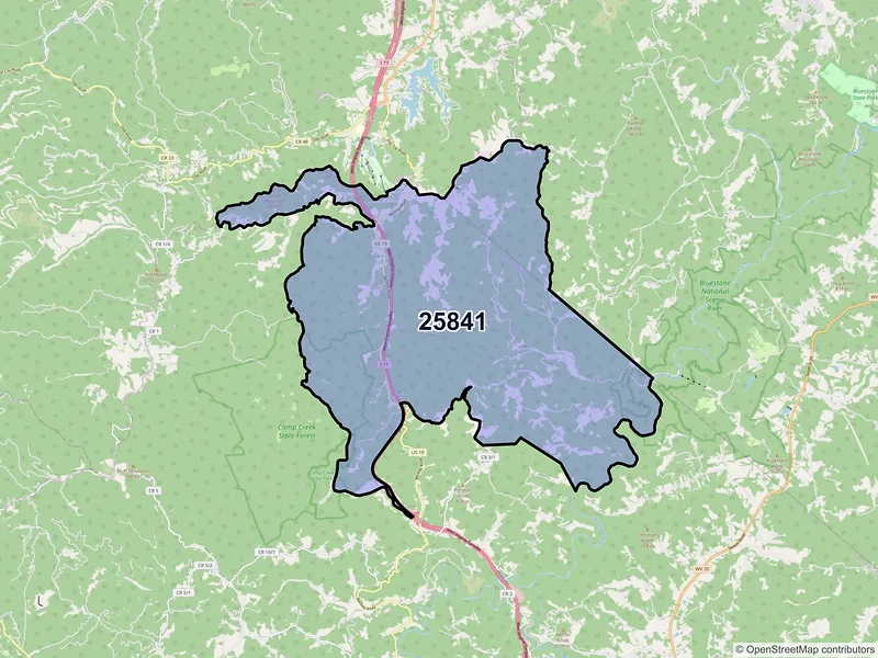 Map of ZIP Code 25841 — Flat Top, WV