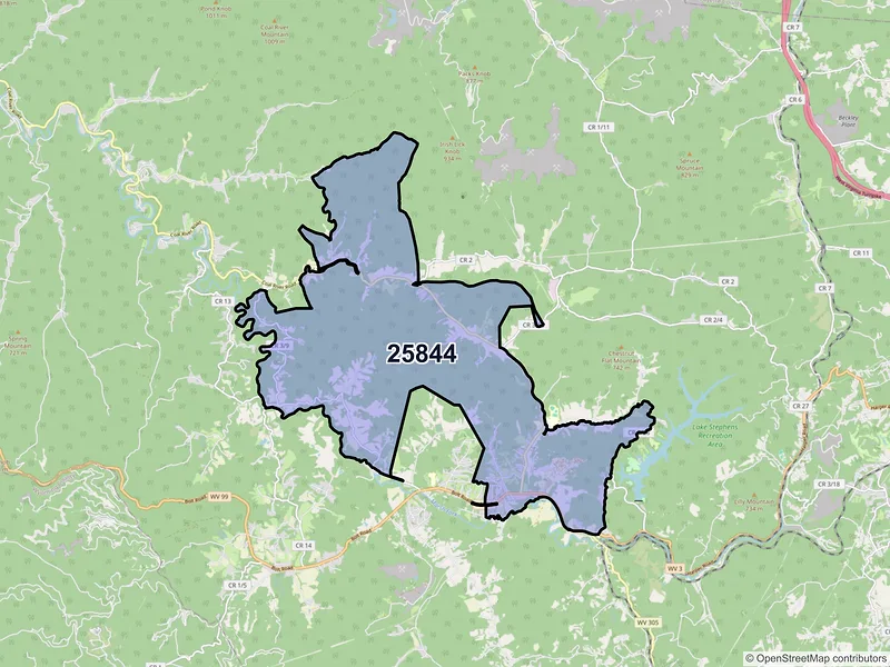 Map of ZIP Code 25844 — Glen Daniel, WV