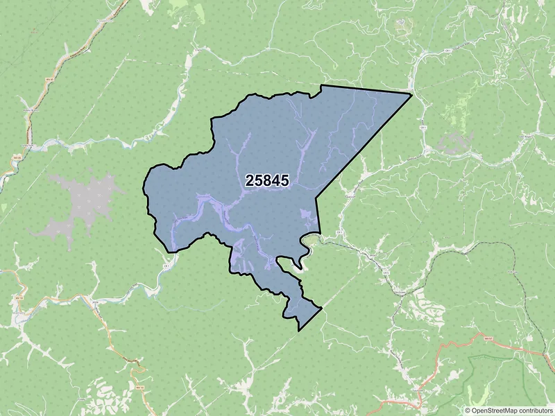 Map of ZIP Code 25845 — Glen Fork, WV
