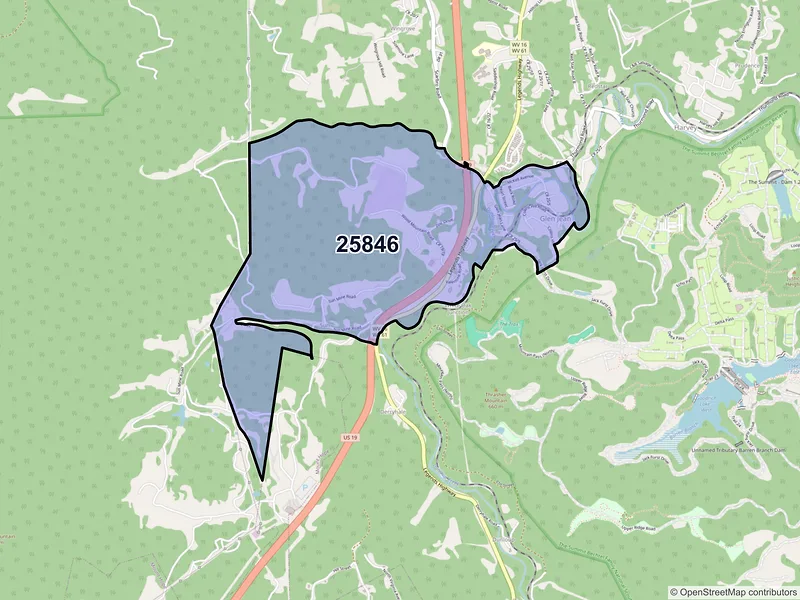 Map of Glen Jean, West Virginia and ZIP codes