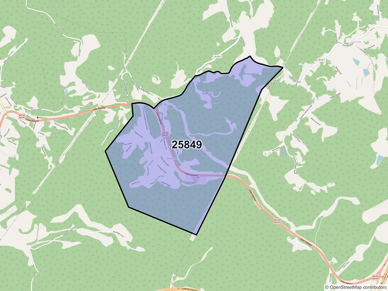 Map of ZIP Code 25849 — Glen White, WV