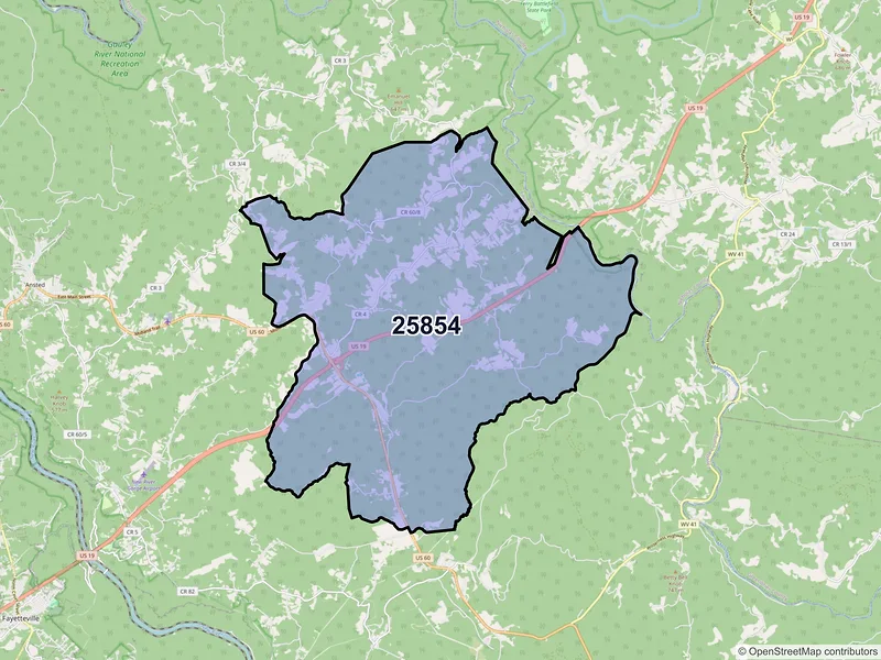 Map of ZIP Code 25854 — Hico, WV