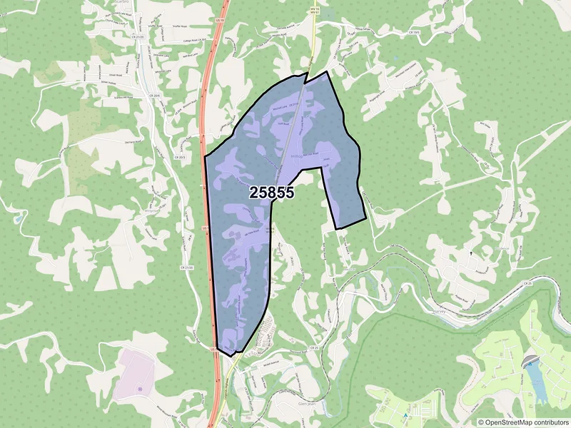 Map of ZIP Code 25855 — Hilltop, WV