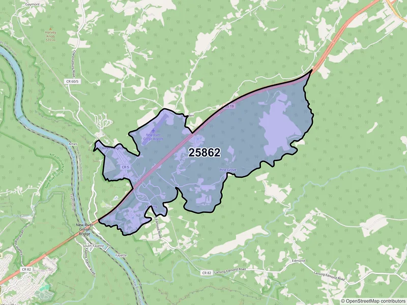 Map of ZIP Code 25862 — Lansing, WV