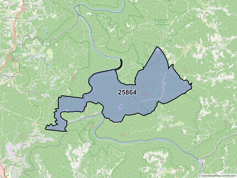 Map of ZIP Code 25864 — Layland, WV