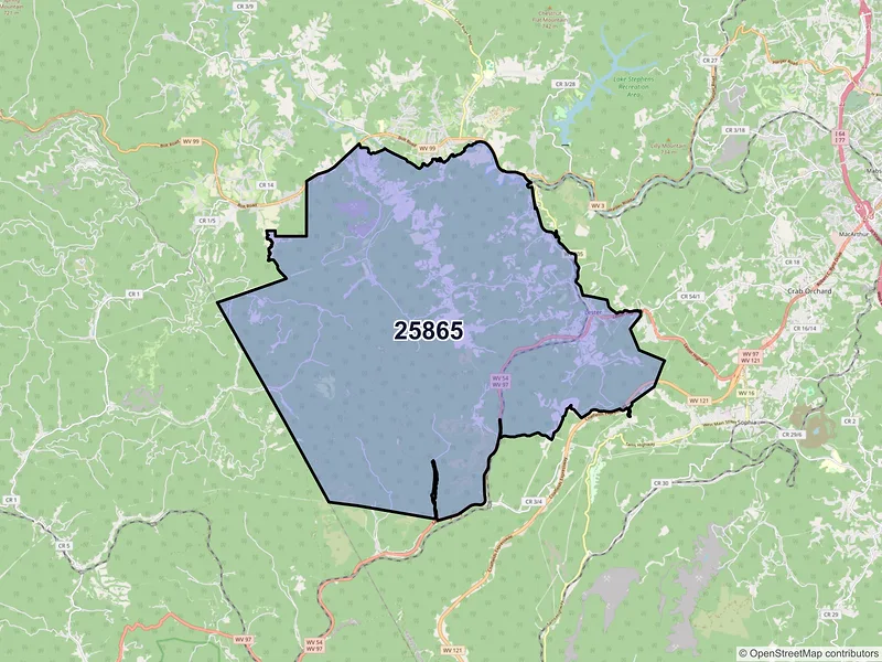 Map of ZIP Code 25865 — Lester, WV