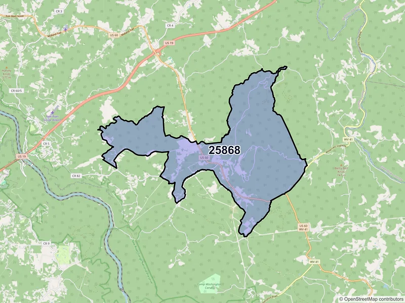 Map of ZIP Code 25868 — Lookout, WV