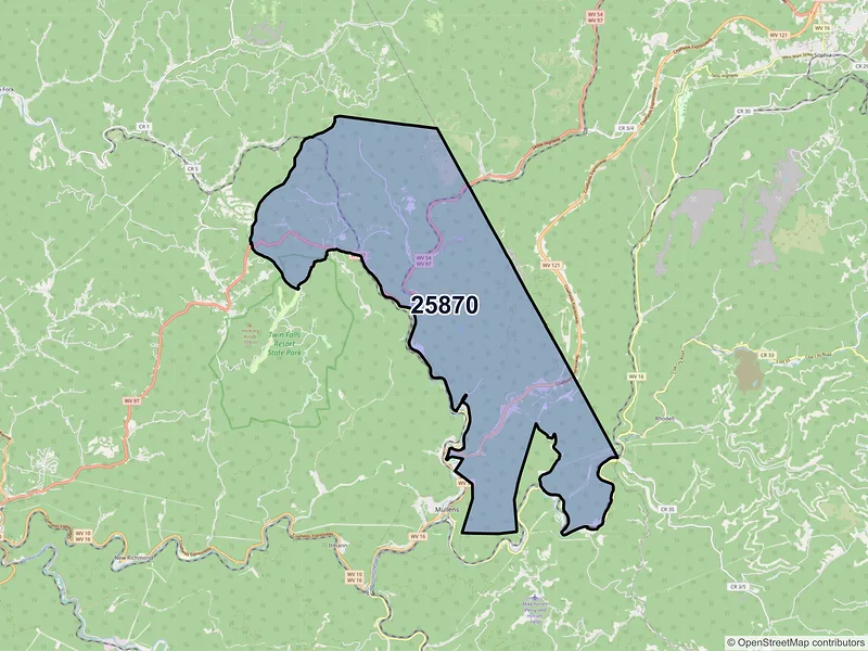 Map of ZIP Code 25870 — Maben, WV