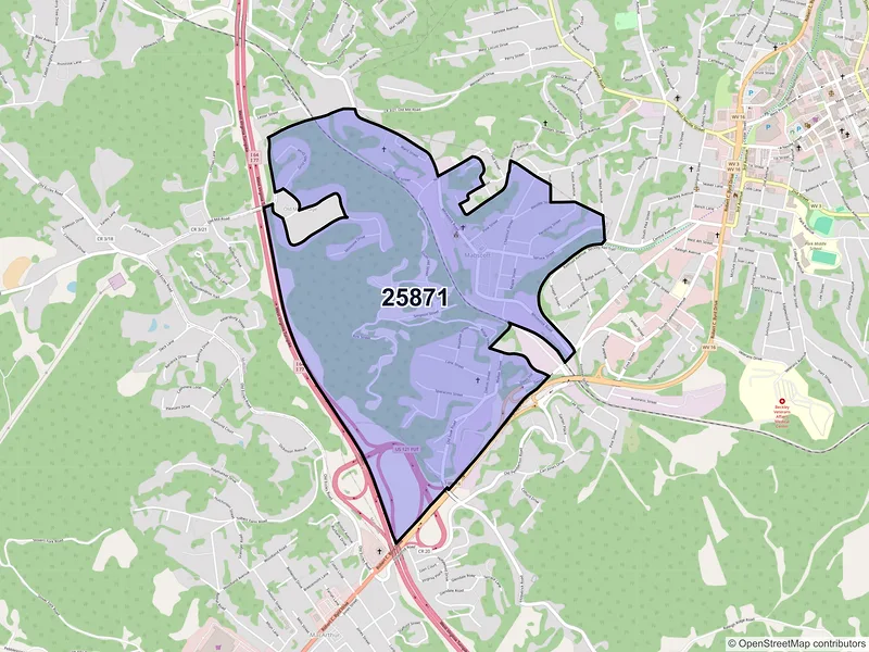 Map of Mabscott, West Virginia and ZIP codes