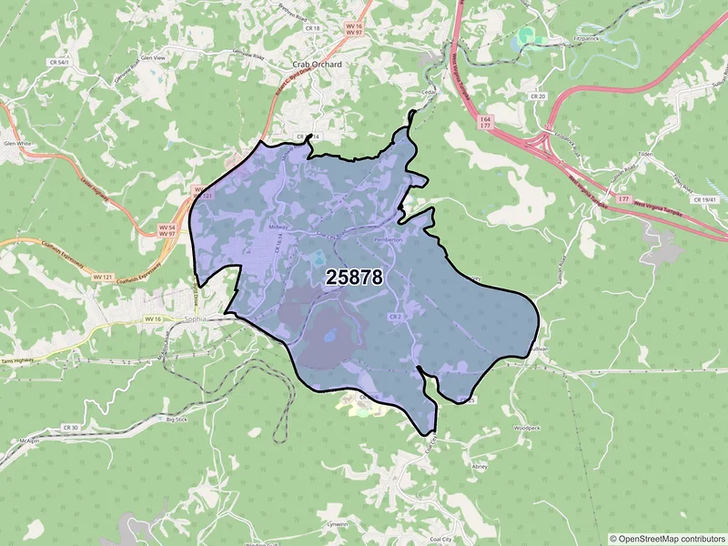 Map of Midway, West Virginia and ZIP codes