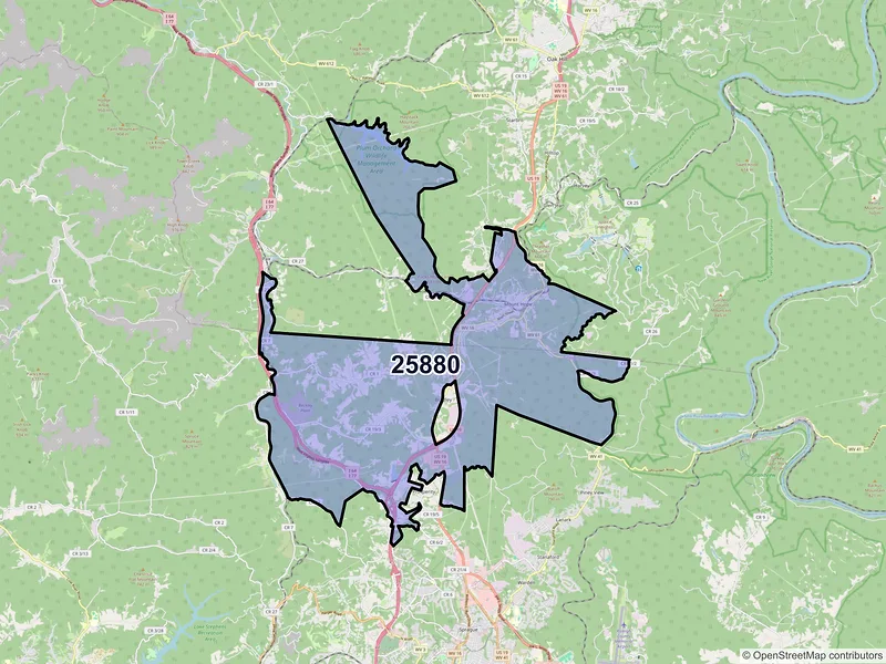 Map of ZIP Code 25880 — Mount Hope, WV