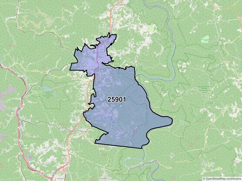 Map of ZIP Code 25901 — Oak Hill, WV