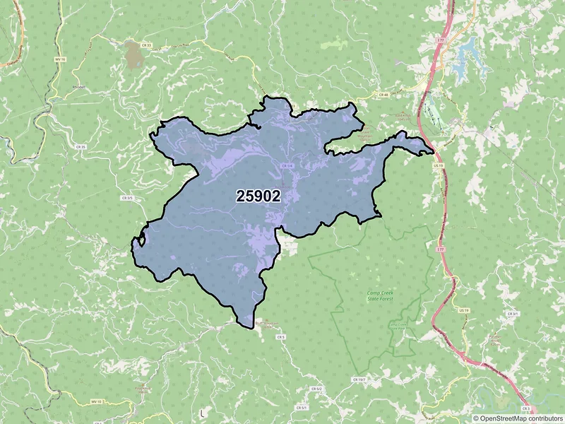 Map of ZIP Code 25902 — Odd, WV