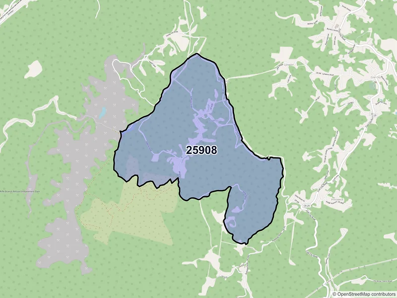Map of ZIP Code 25908 — Princewick, WV