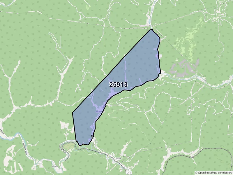 Map of ZIP Code 25913 — Ravencliff, WV