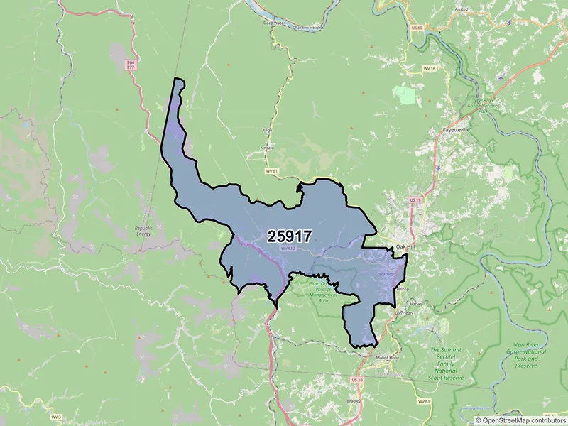 Map of ZIP Code 25917 — Scarbro, WV