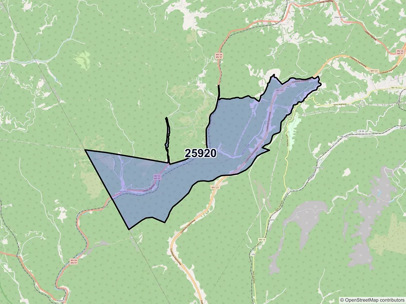 Map of ZIP Code 25920 — Slab Fork, WV