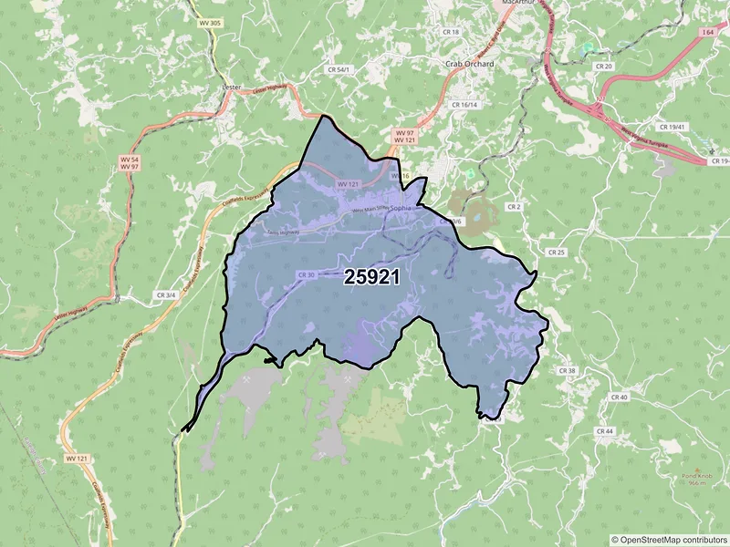 Map of Sophia, West Virginia and ZIP codes