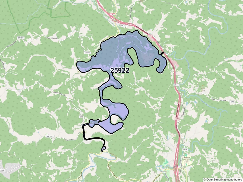 Map of Spanishburg, West Virginia and ZIP codes