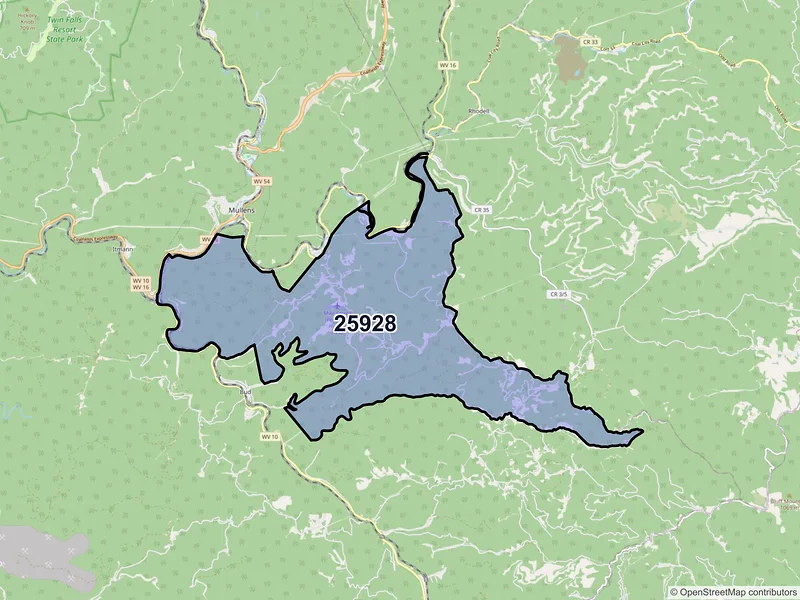 Map of ZIP Code 25928 — Stephenson, WV