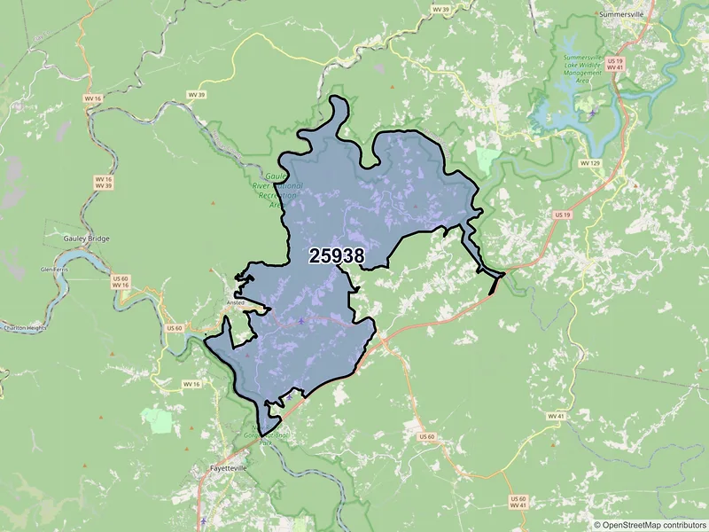 Map of ZIP Code 25938 — Victor, WV