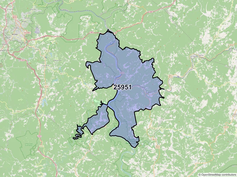 Map of ZIP Code 25951 — Hinton, WV