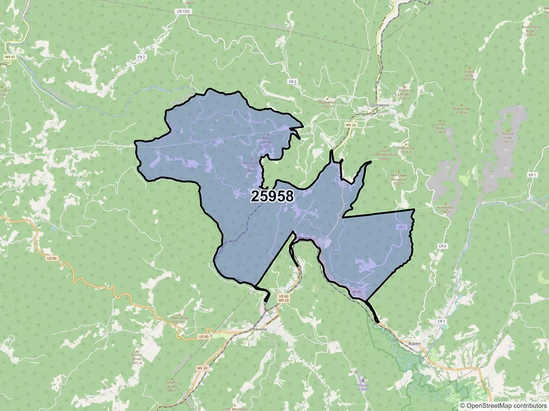 Map of ZIP Code 25958 — Charmco, WV
