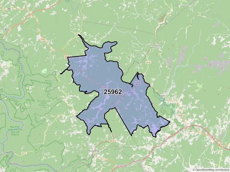 Map of ZIP Code 25962 — Rainelle, WV