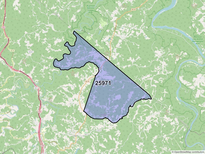 Map of ZIP Code 25971 — Lerona, WV