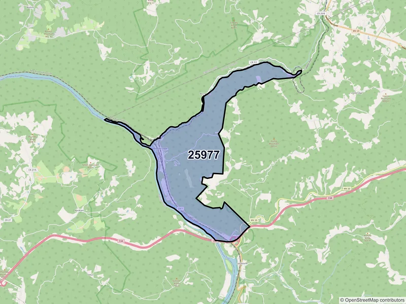 Map of ZIP Code 25977 — Meadow Creek, WV