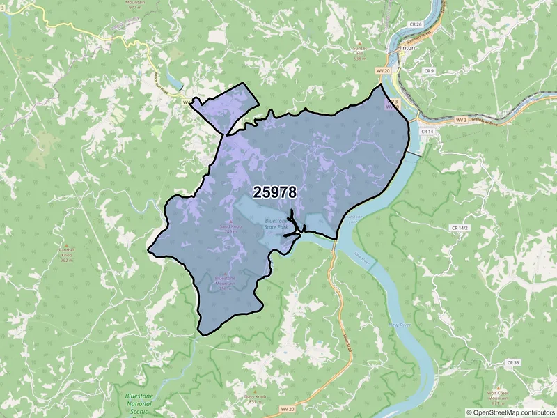 Map of ZIP Code 25978 — Nimitz, WV