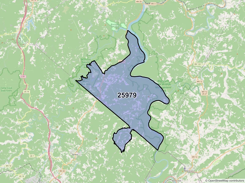 Map of ZIP Code 25979 — Pipestem, WV
