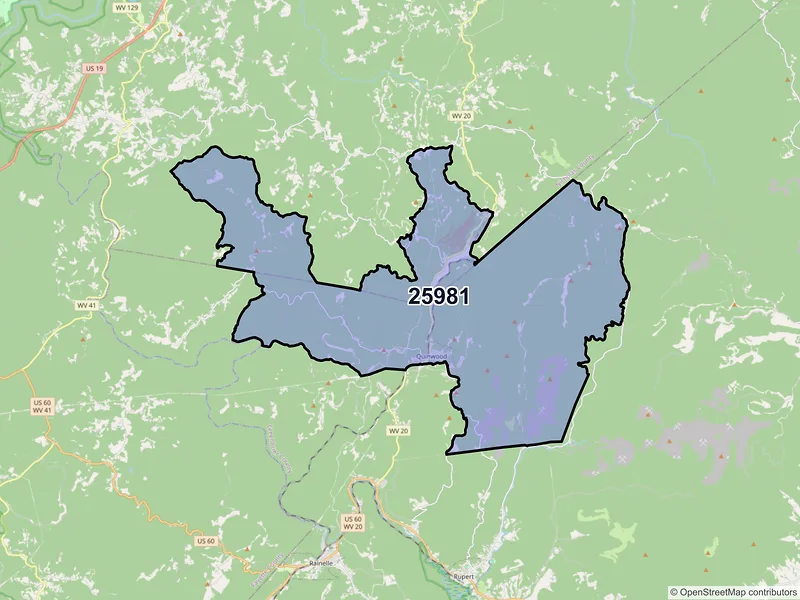 Map of ZIP Code 25981 — Quinwood, WV