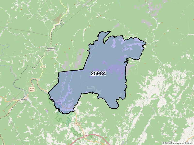 Map of ZIP Code 25984 — Rupert, WV