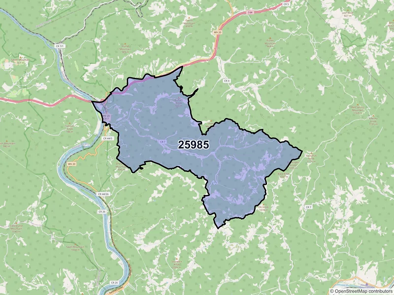 Map of Sandstone, West Virginia and ZIP codes