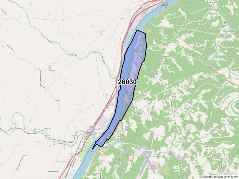 Map of Beech Bottom, West Virginia and ZIP codes