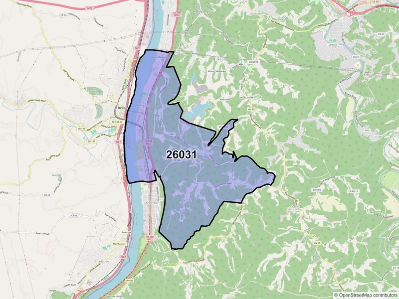 Map of ZIP Code 26031 — Benwood, WV