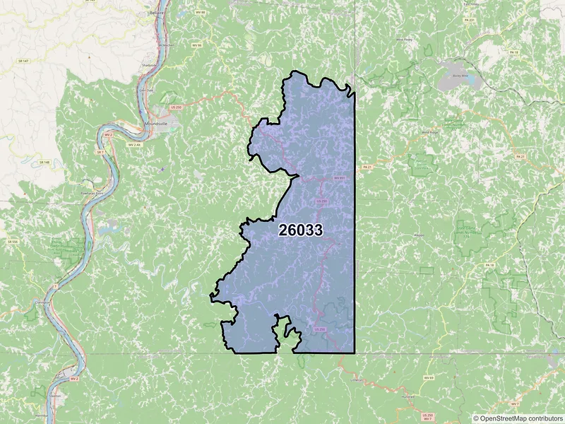 Map of ZIP Code 26033 — Cameron, WV