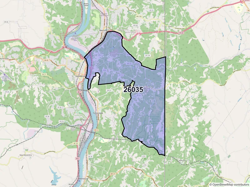 Map of Colliers, West Virginia and ZIP codes