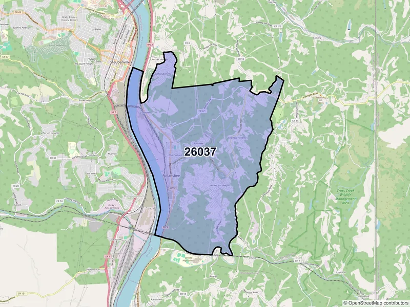 Map of ZIP Code 26037 — Follansbee, WV