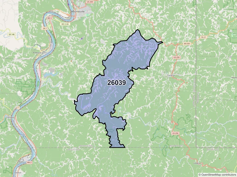 Map of ZIP Code 26039 — Glen Easton, WV