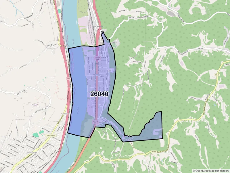 Map of McMechen, West Virginia and ZIP codes