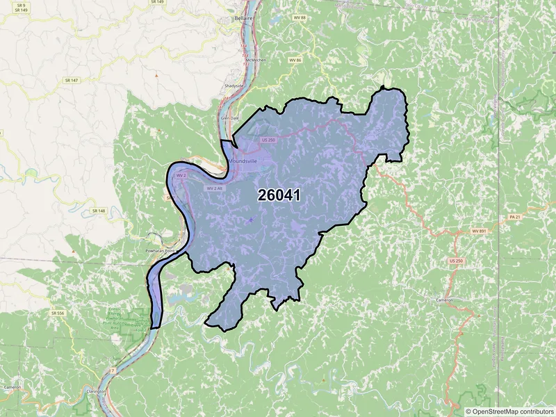 Map of ZIP Code 26041 — Moundsville, WV