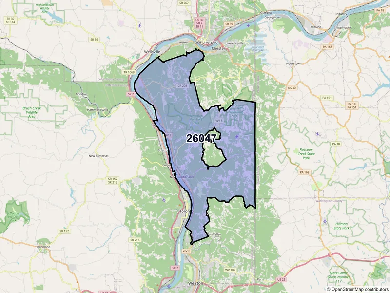 Map of ZIP Code 26047 — New Cumberland, WV