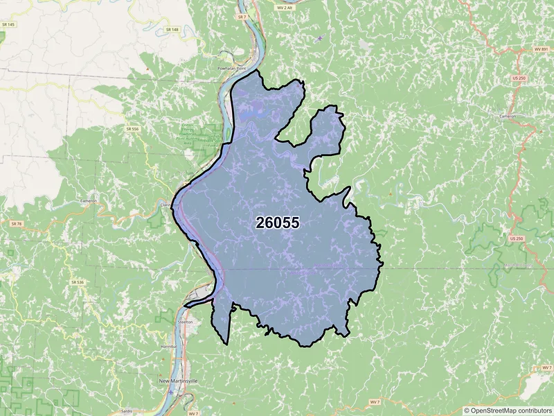 Map of ZIP Code 26055 — Proctor, WV